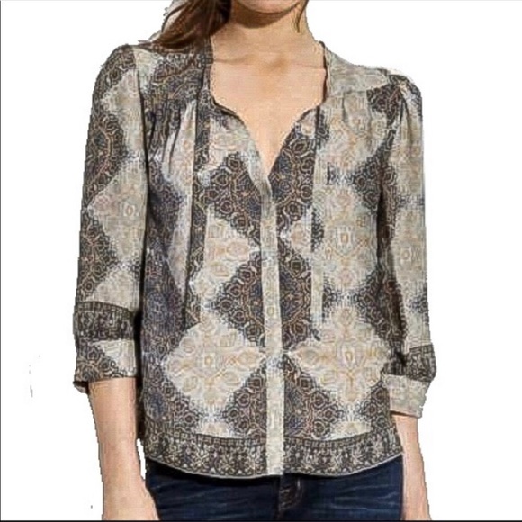 Joie grey gold 100% silk button front tie blouse - Picture 11 of 11